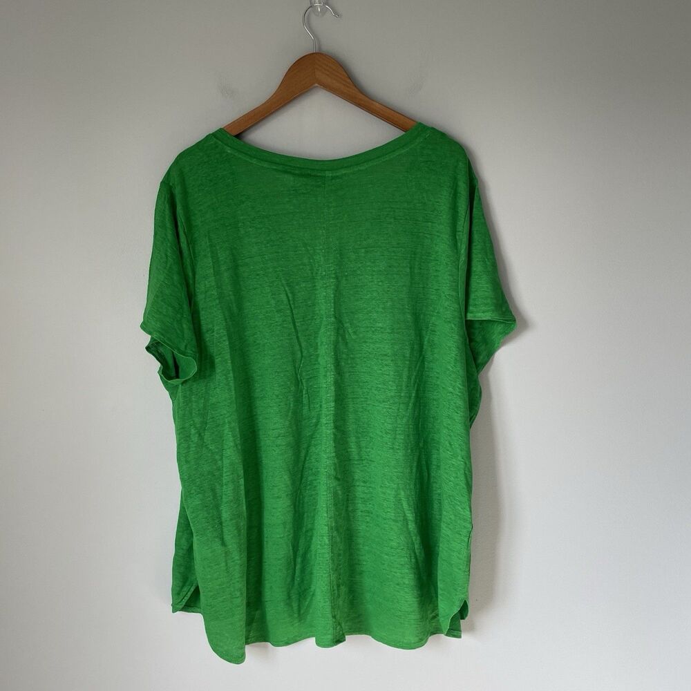 Tahari 100% Linen Blouse Top V Neck Short Sleeve Green Women's Size 3X - Picture 2 of 11